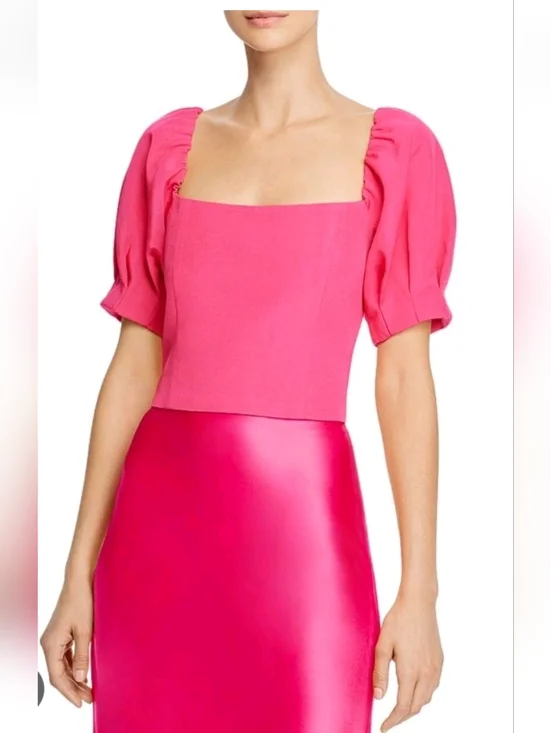 Alice + Olivia Joslyn Pink Puff Sleeve Cropped Top Size 2 - Picture 3 of 8